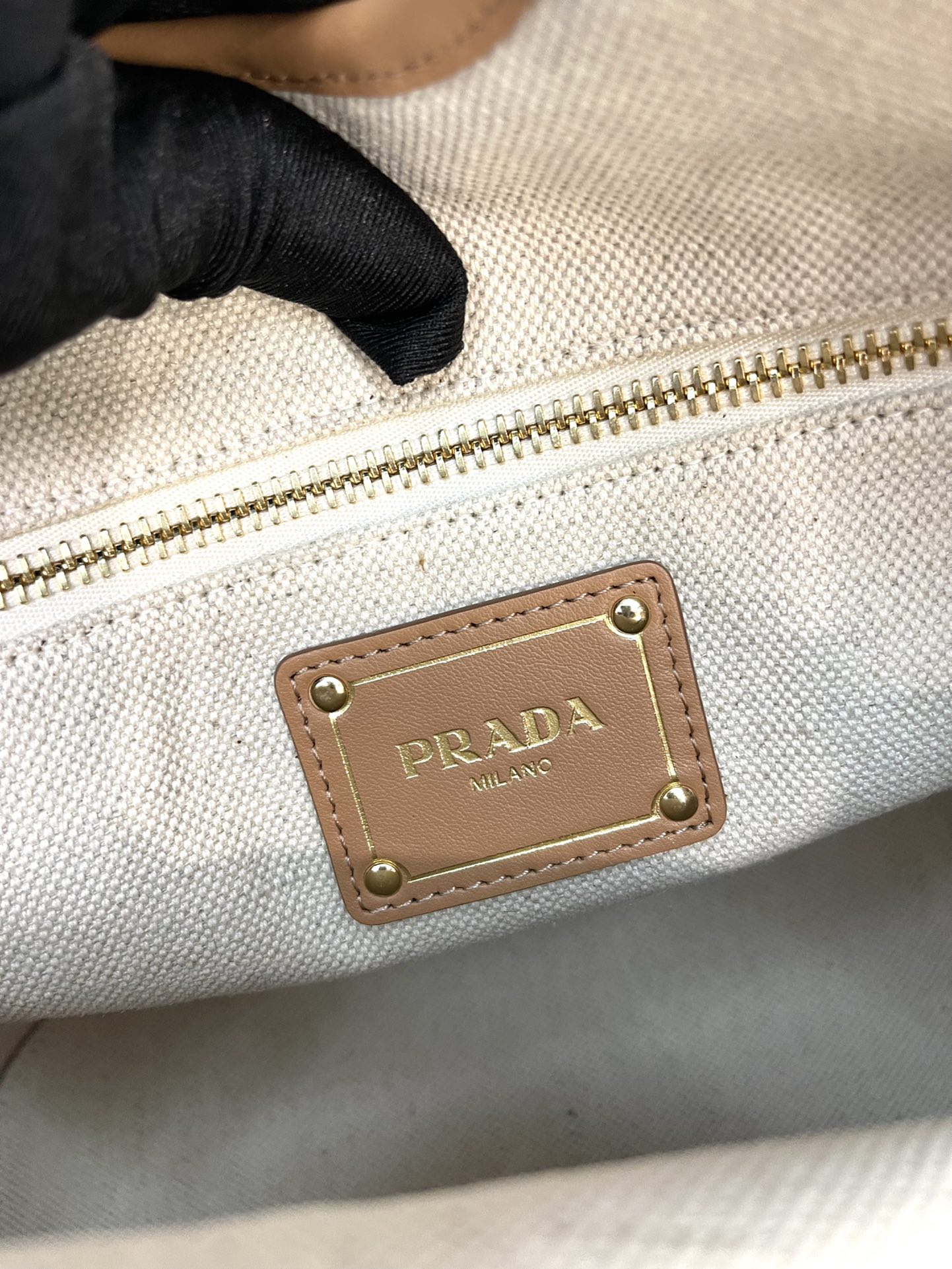 Prada Linen Blend And Leather Medium Buckle Bag Tote Natural 1BG471